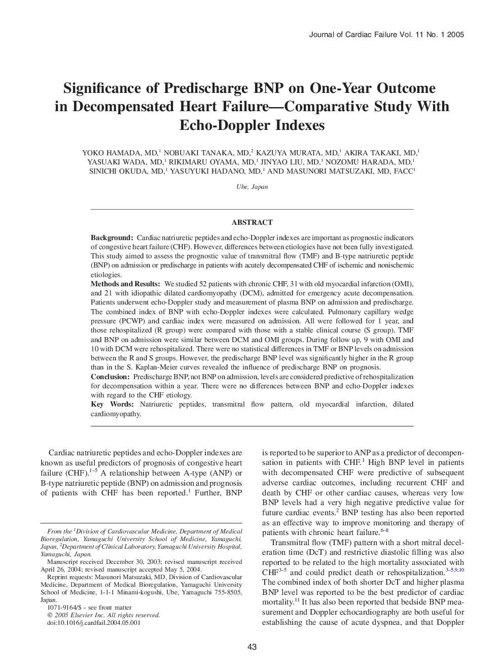 Significance of predischarge BNP on one-year outcome in decompensated heart failure-comparative study with echo-Doppler indexes