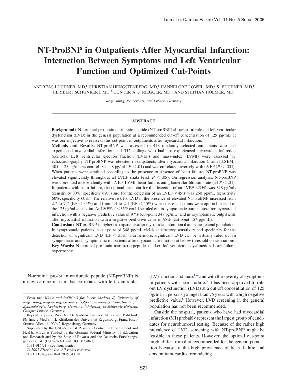 NT-ProBNP in Outpatients After Myocardial Infarction: Interaction Between Symptoms and Left Ventricular Function and Optimized Cut-Points