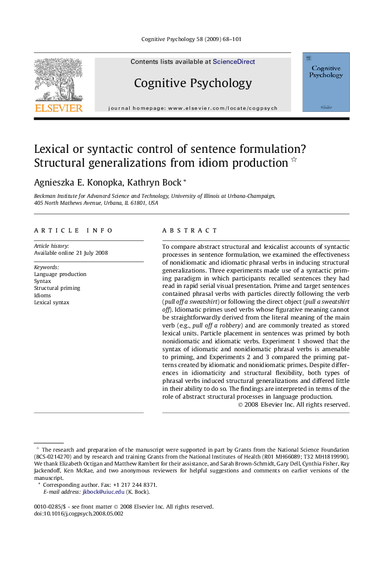 Lexical or syntactic control of sentence formulation? Structural generalizations from idiom production 