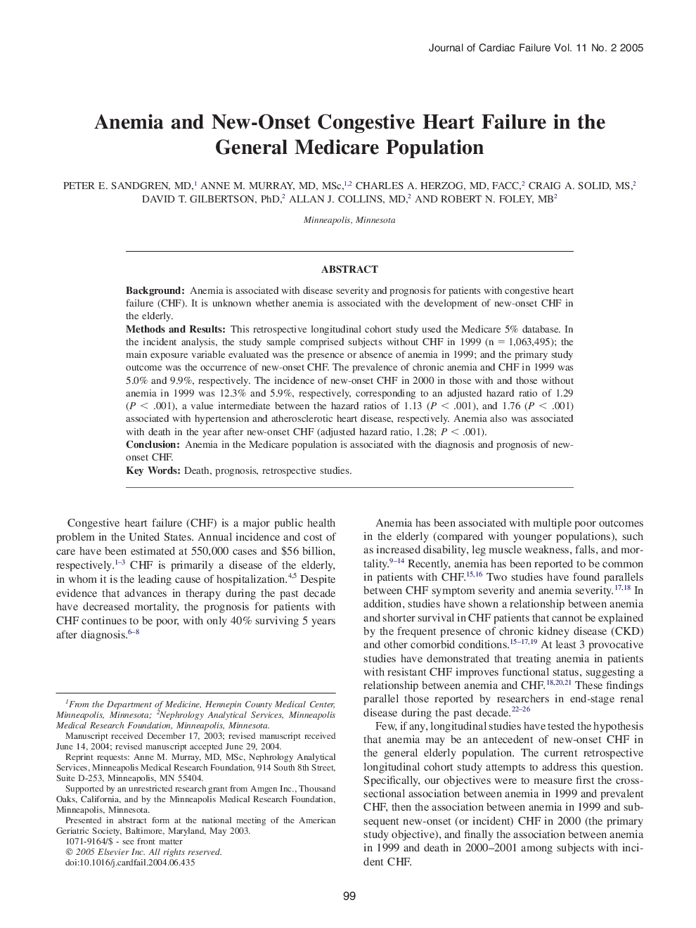 Anemia and New-Onset Congestive Heart Failure in the General Medicare Population