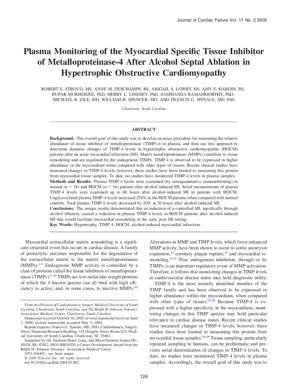 Plasma Monitoring of the Myocardial Specific Tissue Inhibitor of Metalloproteinase-4 After Alcohol Septal Ablation in Hypertrophic Obstructive Cardiomyopathy