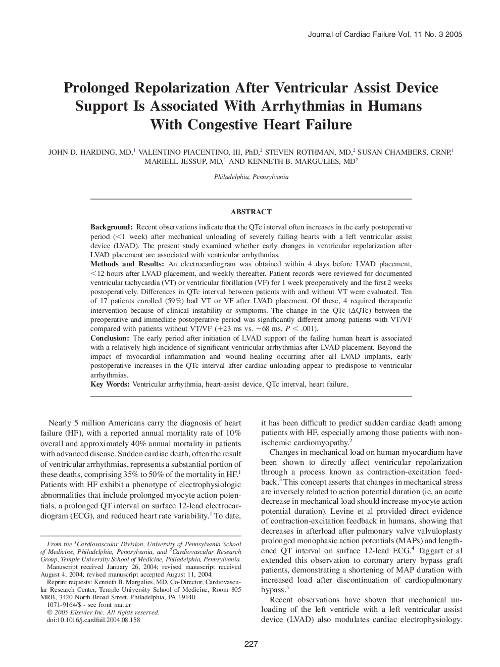 Prolonged Repolarization After Ventricular Assist Device Support Is Associated With Arrhythmias in Humans With Congestive Heart Failure