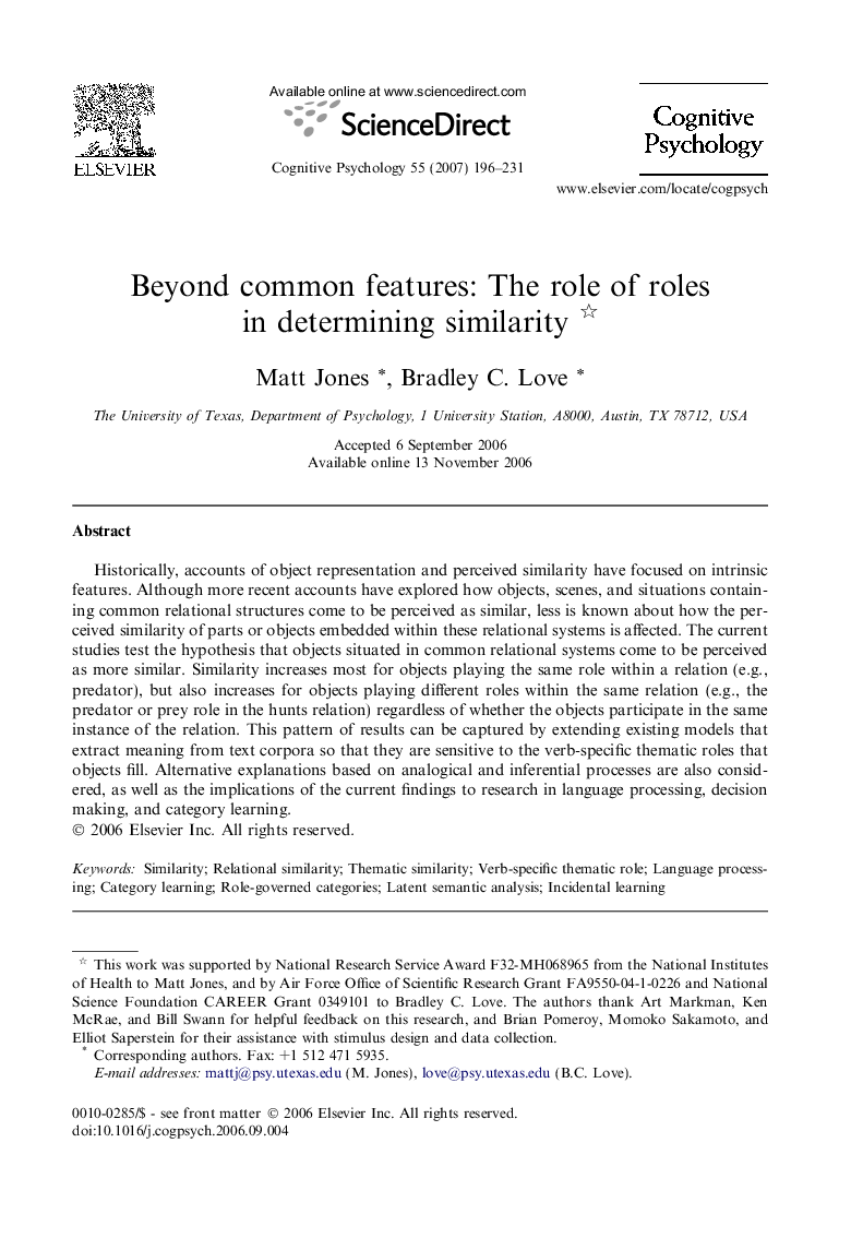 Beyond common features: The role of roles in determining similarity 