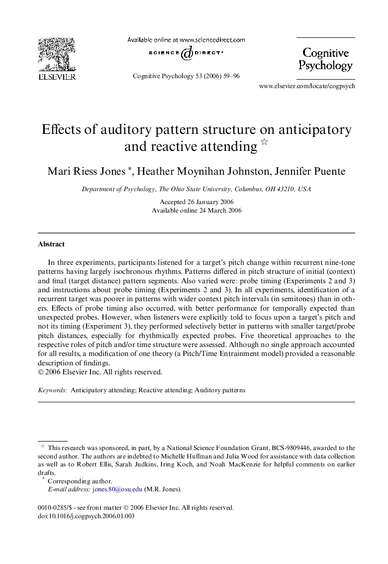 Effects of auditory pattern structure on anticipatory and reactive attending 