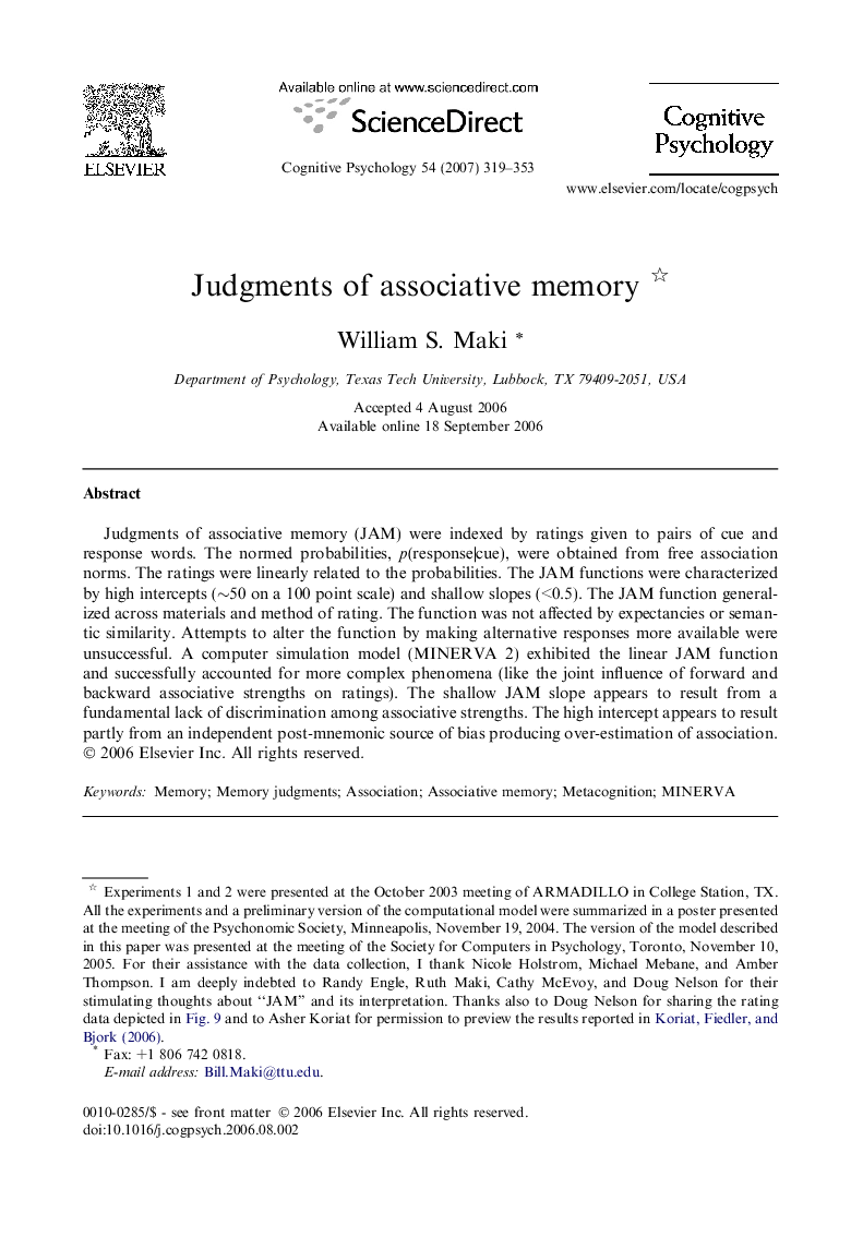 Judgments of associative memory 