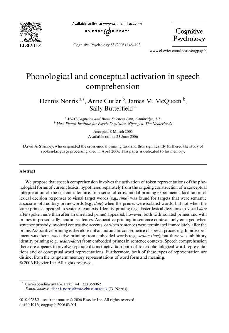 Phonological and conceptual activation in speech comprehension