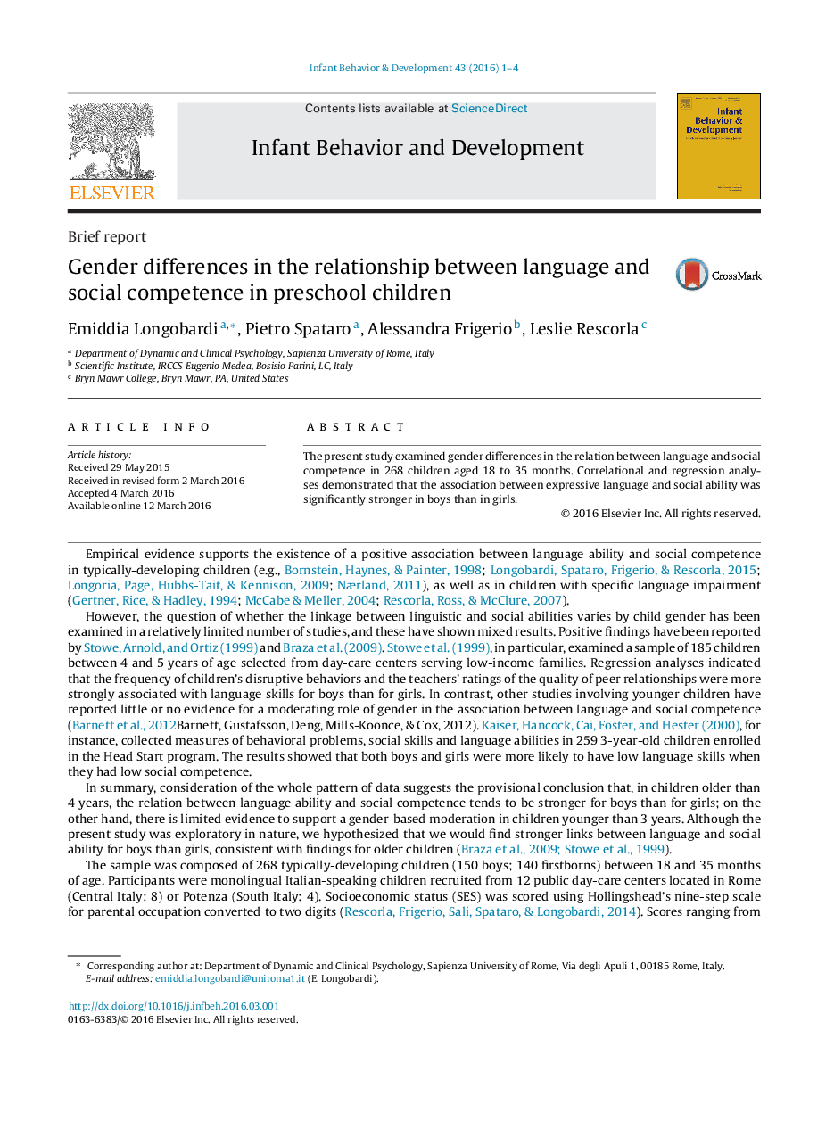 Gender differences in the relationship between language and social competence in preschool children