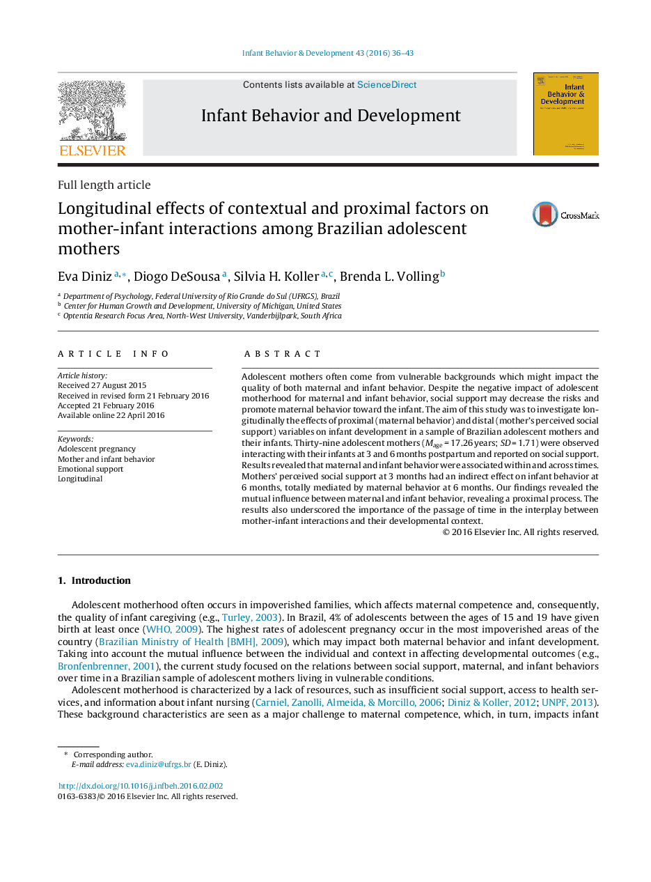 Longitudinal effects of contextual and proximal factors on mother-infant interactions among Brazilian adolescent mothers