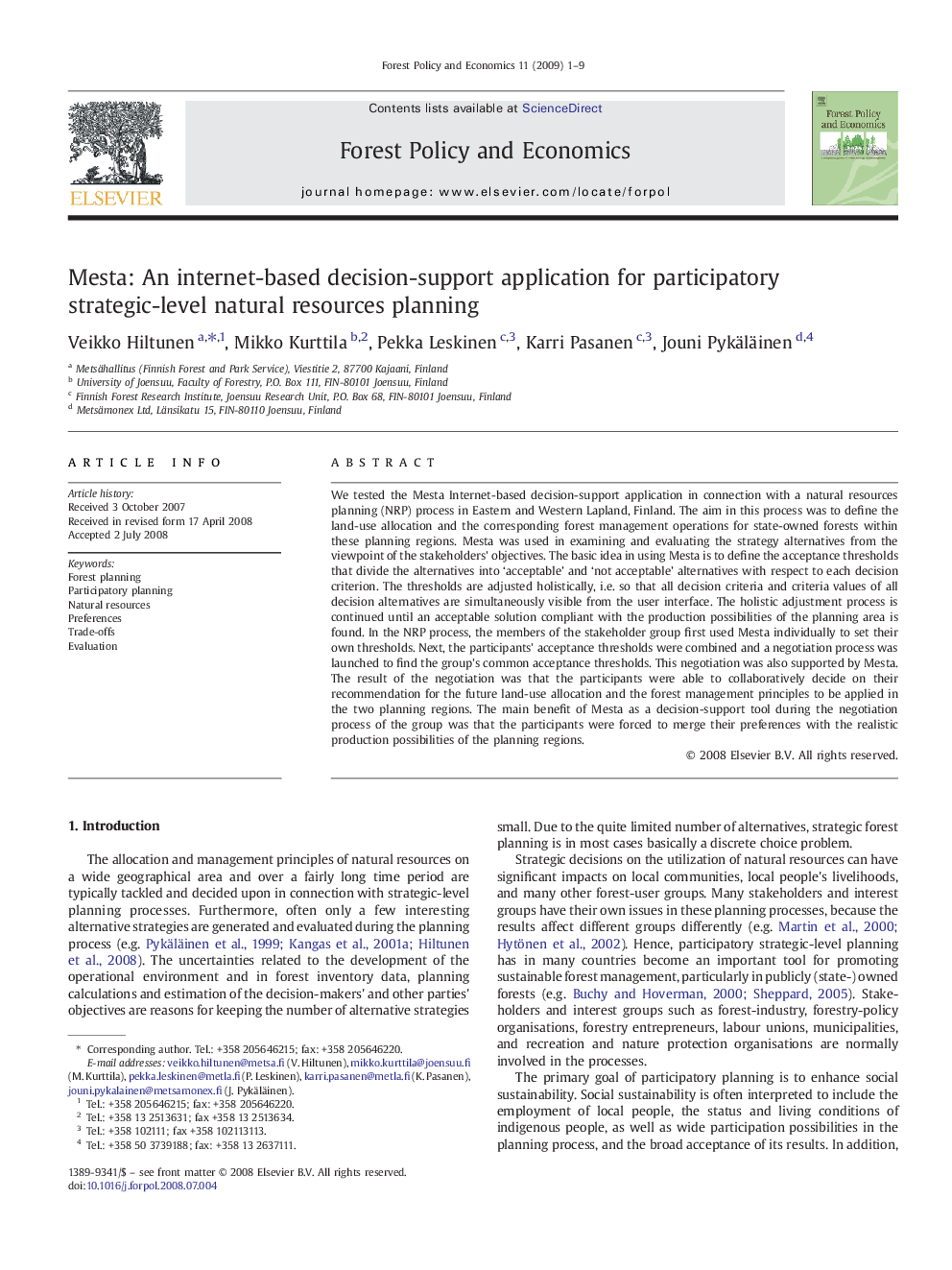 Mesta: An internet-based decision-support application for participatory strategic-level natural resources planning