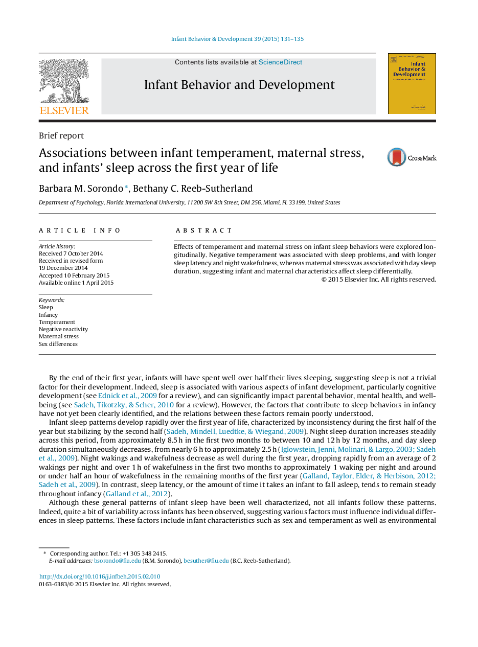 Associations between infant temperament, maternal stress, and infants’ sleep across the first year of life