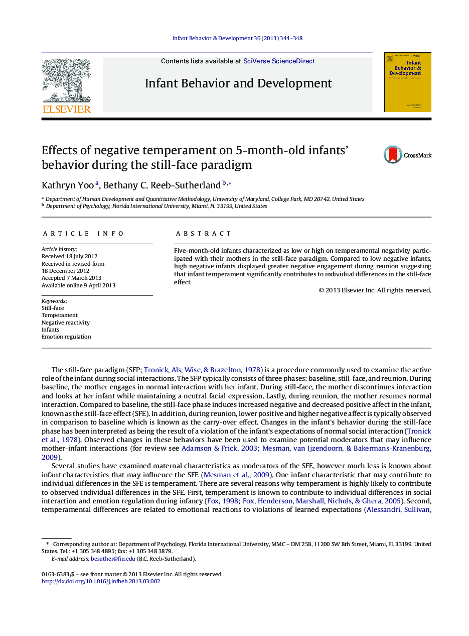 Effects of negative temperament on 5-month-old infants’ behavior during the still-face paradigm