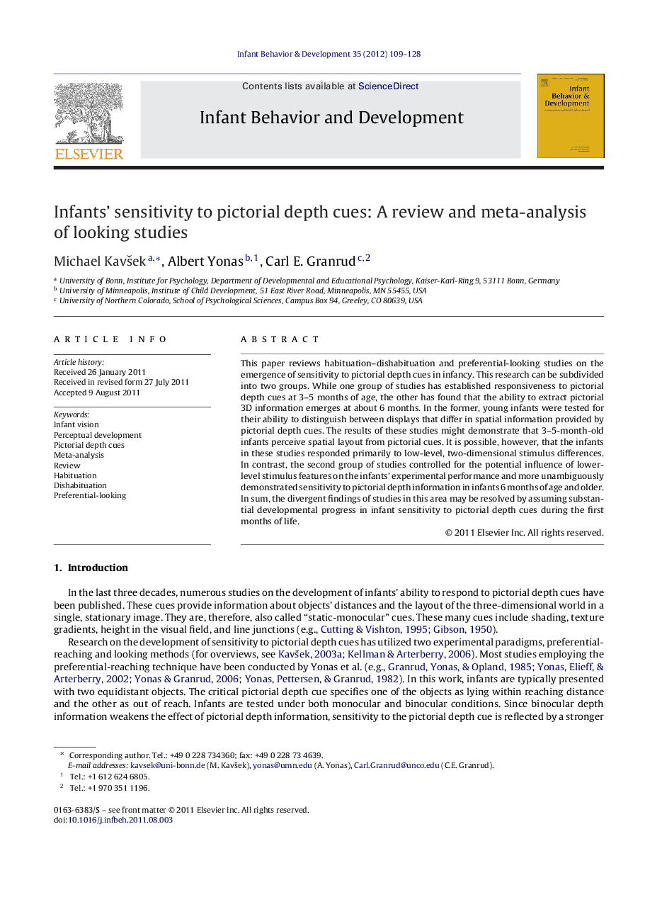 Infants’ sensitivity to pictorial depth cues: A review and meta-analysis of looking studies