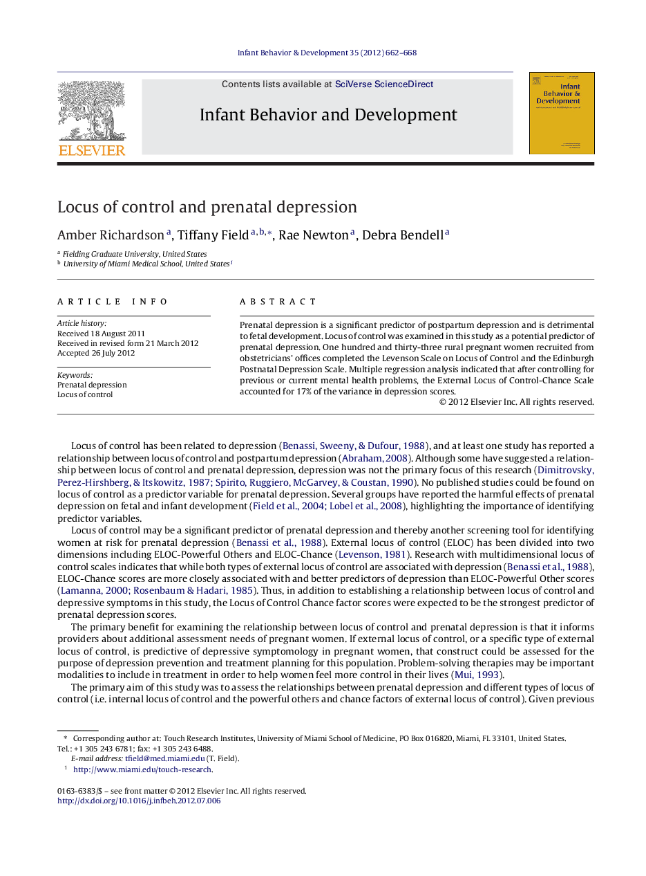 Locus of control and prenatal depression