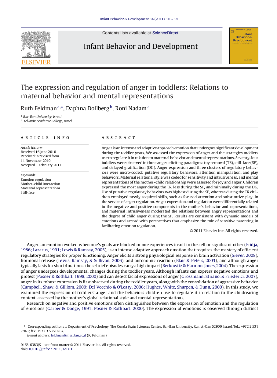 The expression and regulation of anger in toddlers: Relations to maternal behavior and mental representations