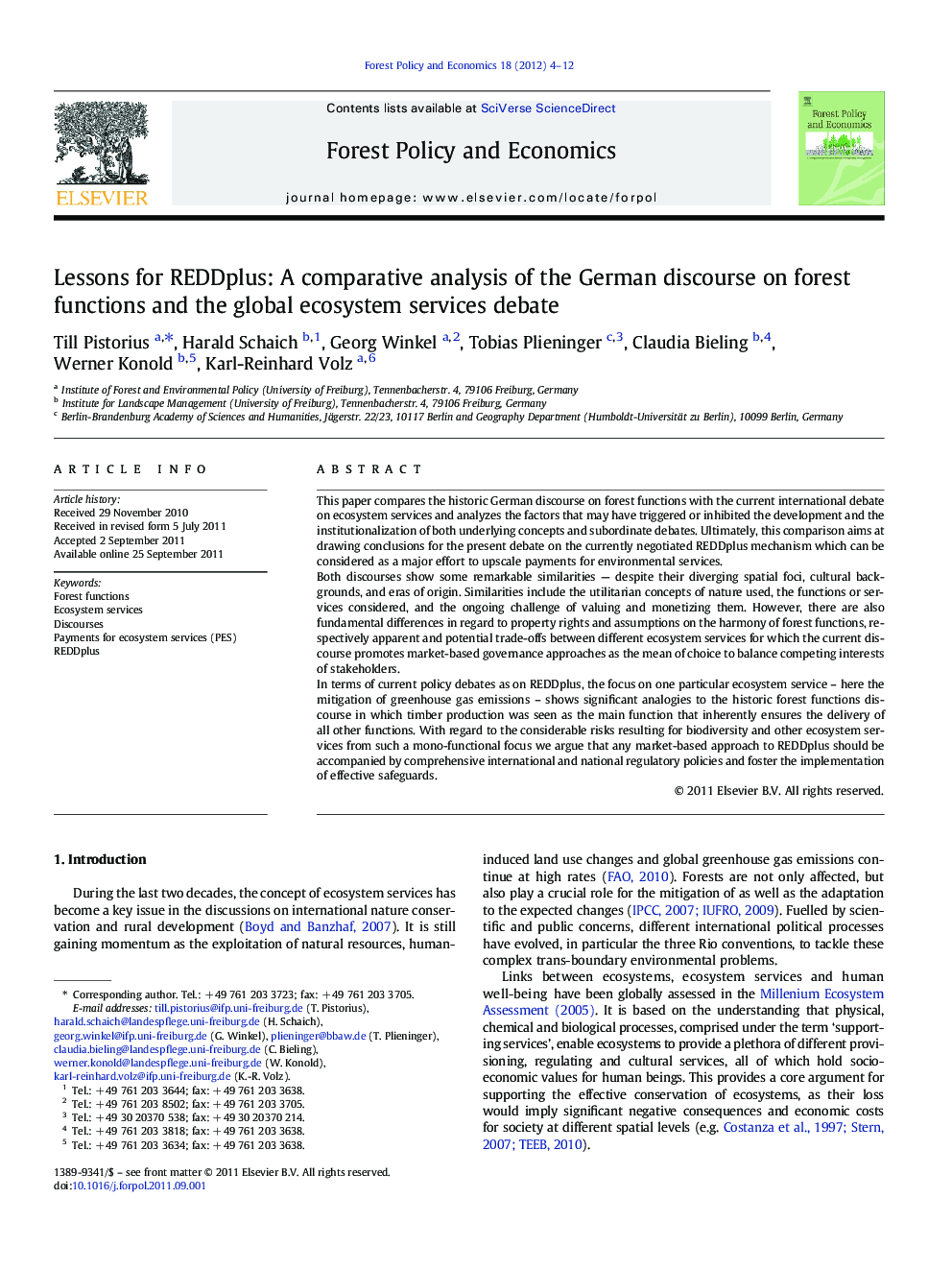 Lessons for REDDplus: A comparative analysis of the German discourse on forest functions and the global ecosystem services debate