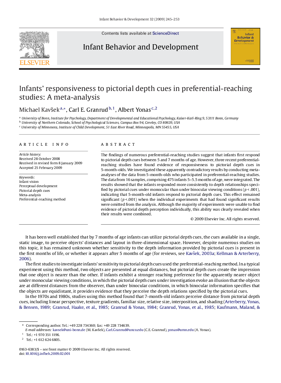 Infants’ responsiveness to pictorial depth cues in preferential-reaching studies: A meta-analysis