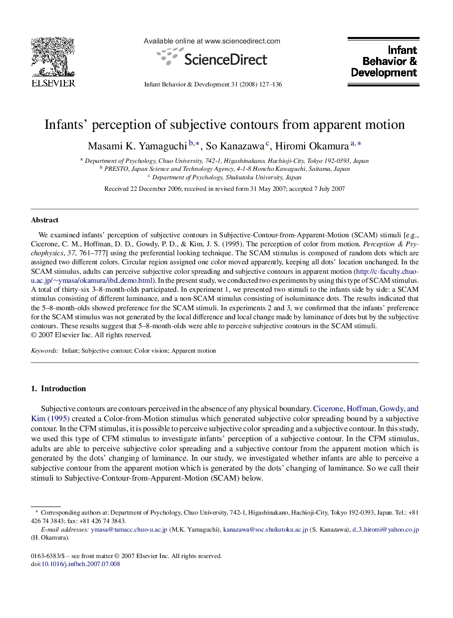 Infants’ perception of subjective contours from apparent motion