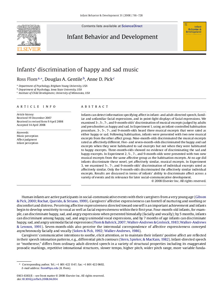 Infants’ discrimination of happy and sad music