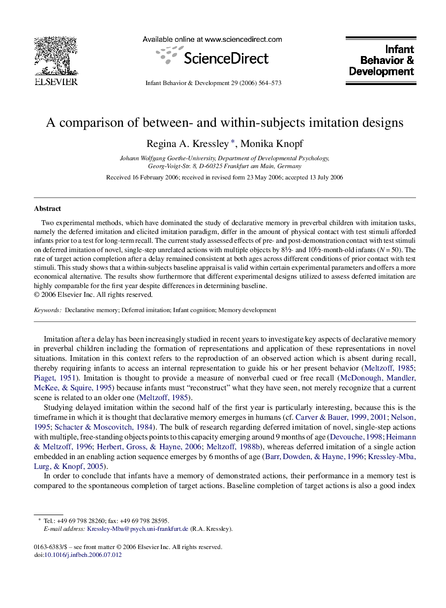 A comparison of between- and within-subjects imitation designs