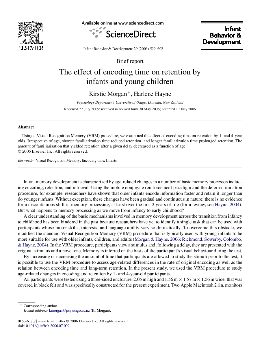 The effect of encoding time on retention by infants and young children