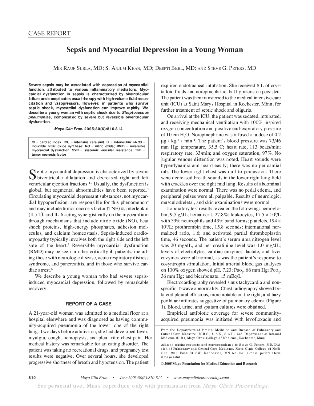 Sepsis and Myocardial Depression in a Young Woman