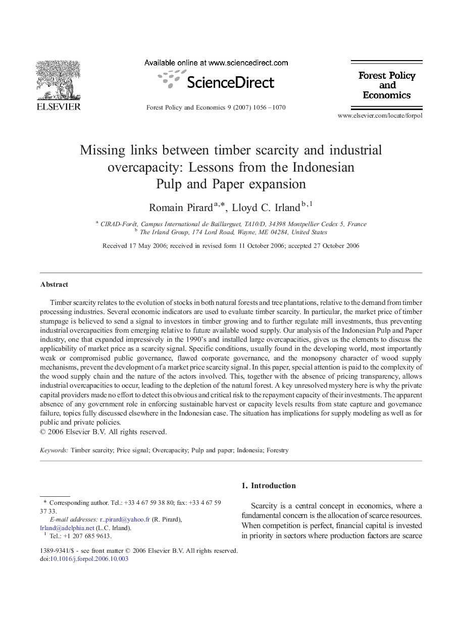 Missing links between timber scarcity and industrial overcapacity: Lessons from the Indonesian Pulp and Paper expansion