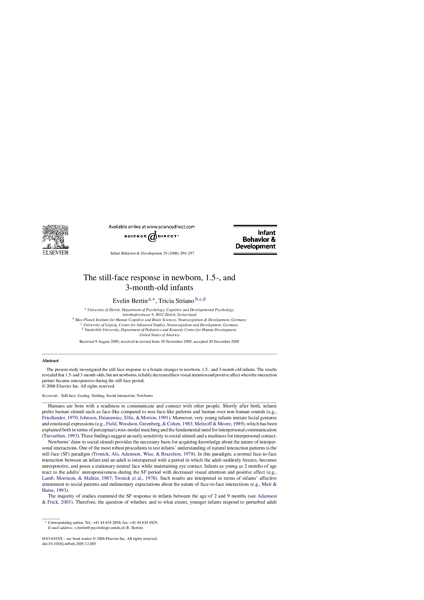 The still-face response in newborn, 1.5-, and 3-month-old infants