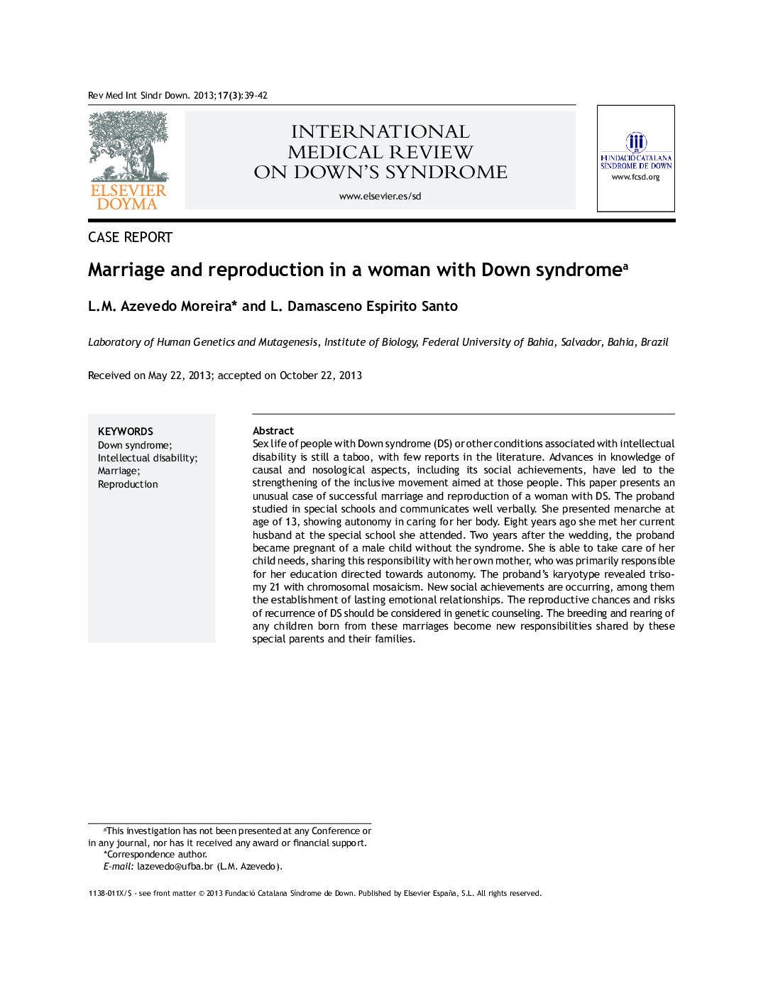 Marriage and reproduction in a woman with Down syndrome