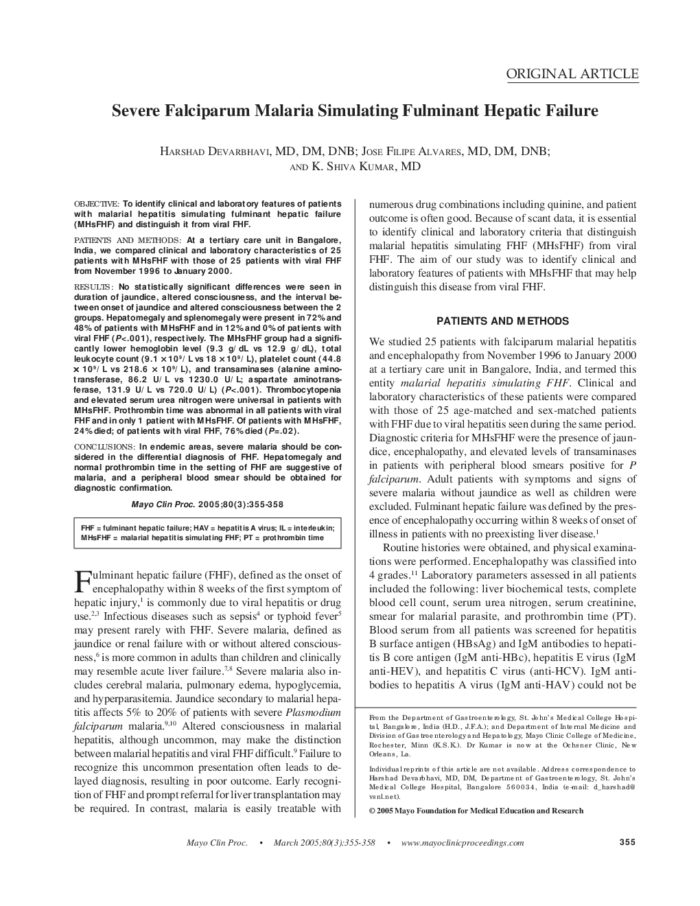 Severe Falciparum Malaria Simulating Fulminant Hepatic Failure