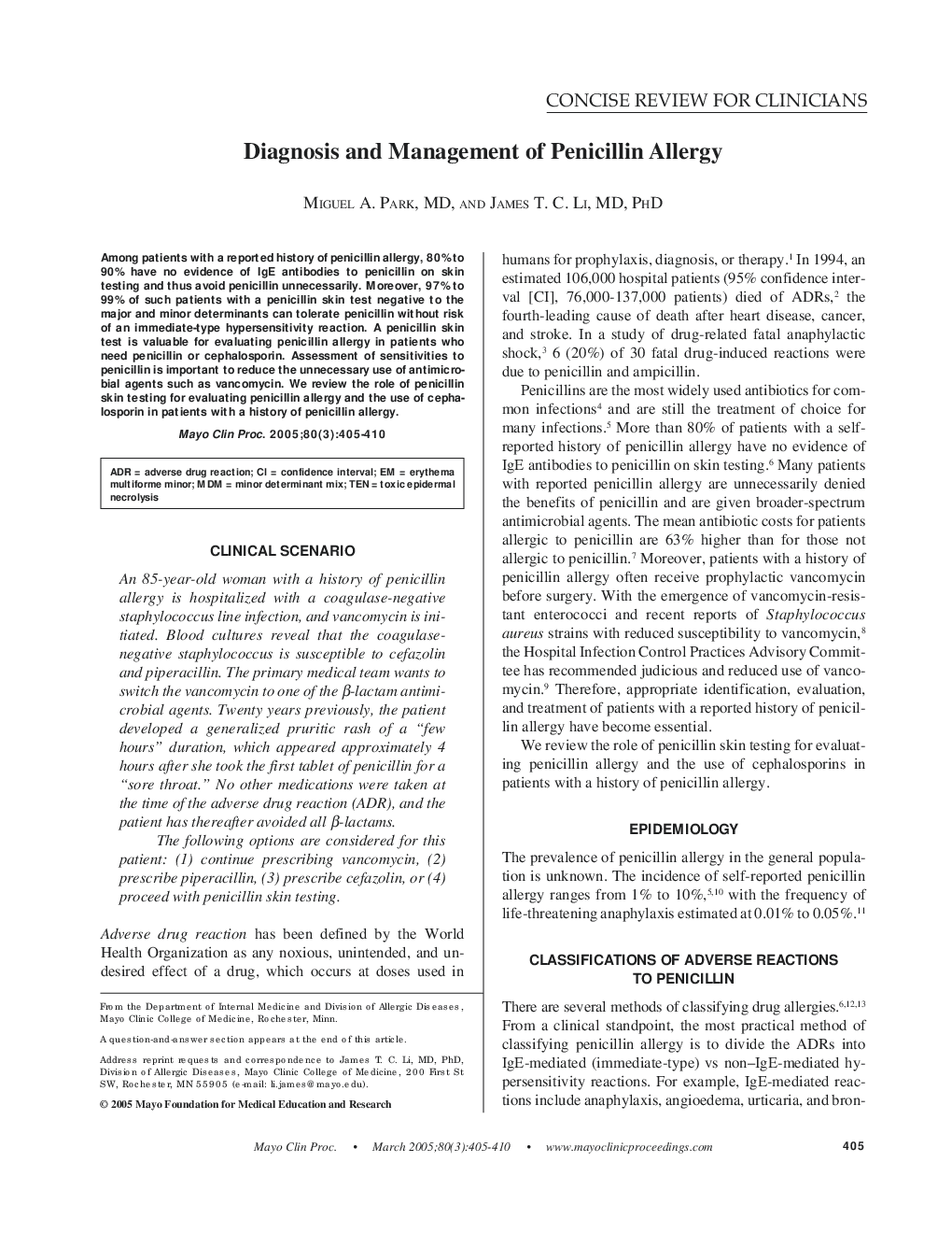 Diagnosis and Management of Penicillin Allergy