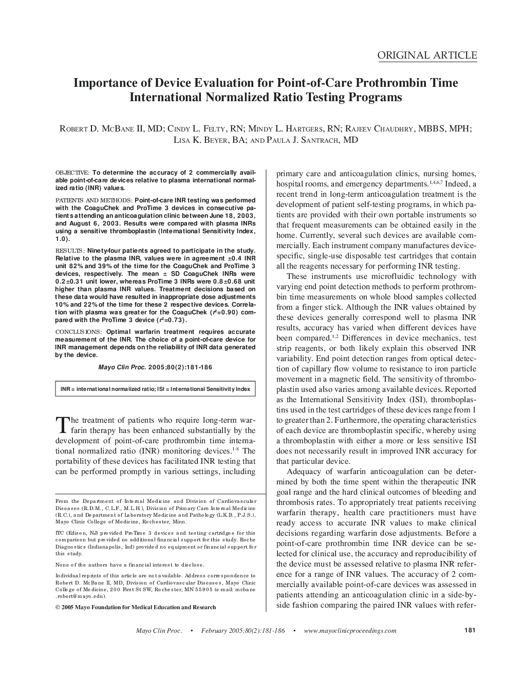 Importance of Device Evaluation for Point-of-Care Prothrombin Time International Normalized Ratio Testing Programs