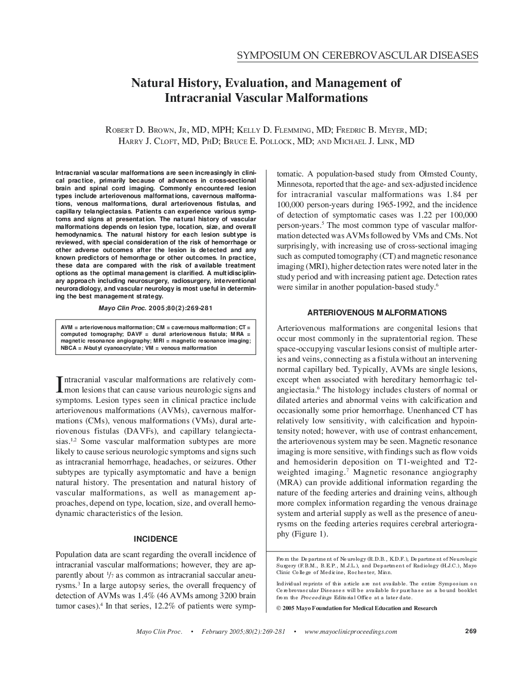 Natural History, Evaluation, and Management of Intracranial Vascular Malformations