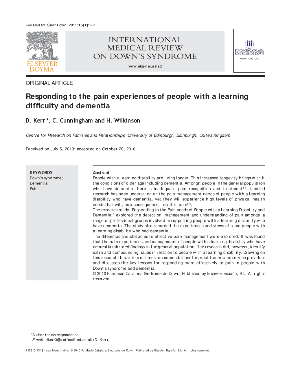 Responding to the pain experiences of people with a learning difficulty and dementia