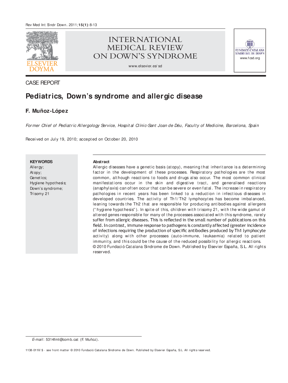 Pediatrics, Down's syndrome and allergic disease