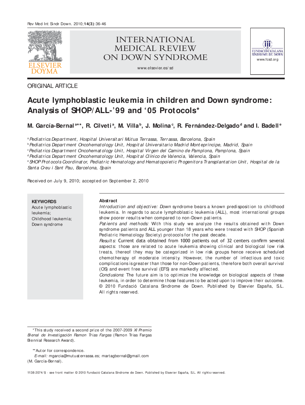 Acute lymphoblastic leukemia in children and Down syndrome: Analysis of SHOP/ALL-’99 and ‘05 Protocols 
