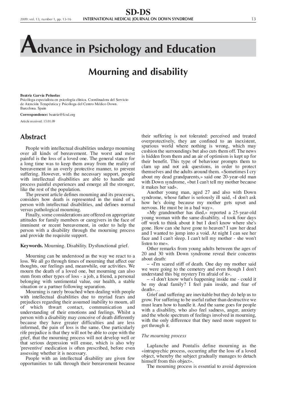 Mourning and disability