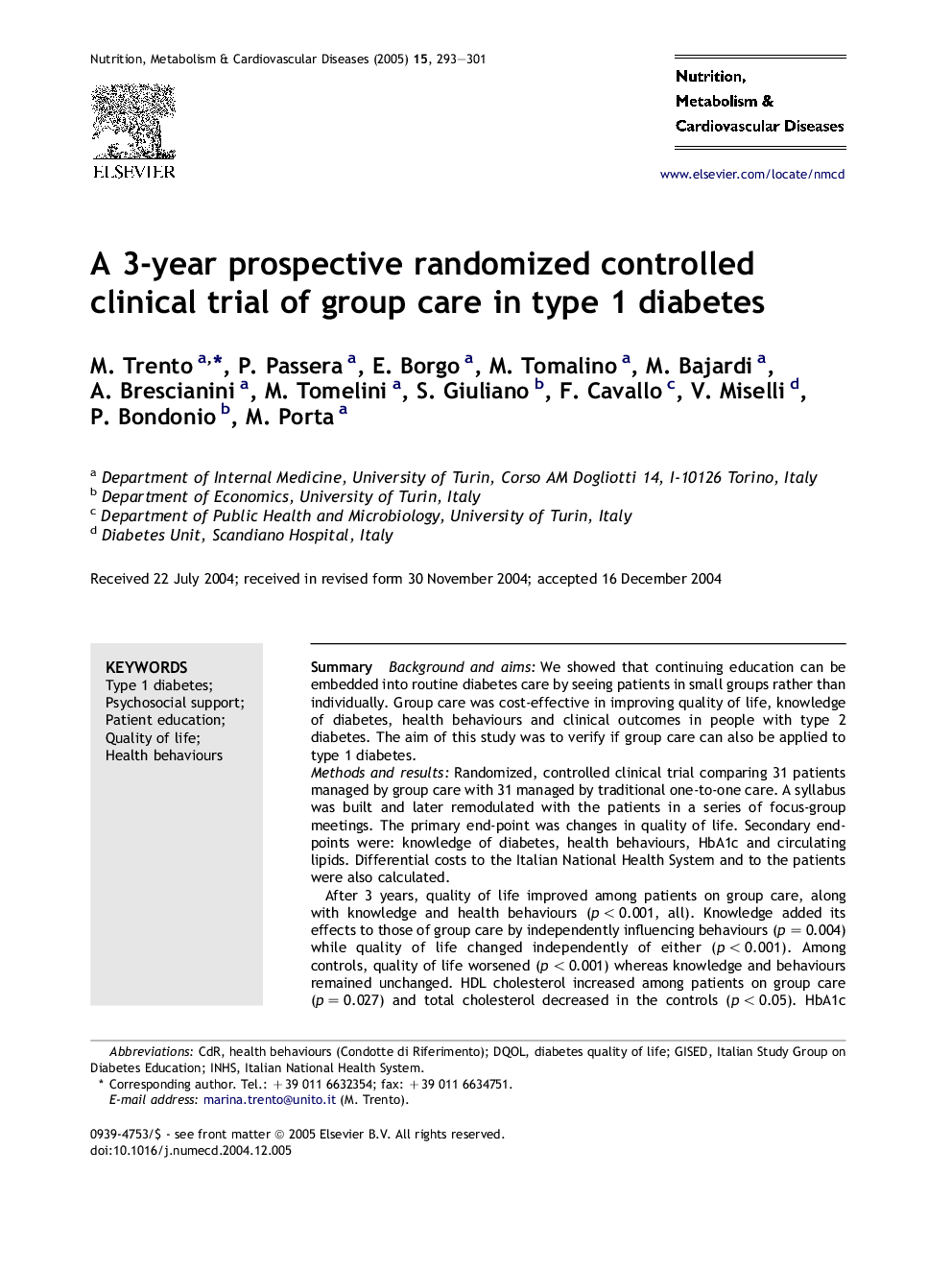 A 3-year prospective randomized controlled clinical trial of group care in type 1 diabetes