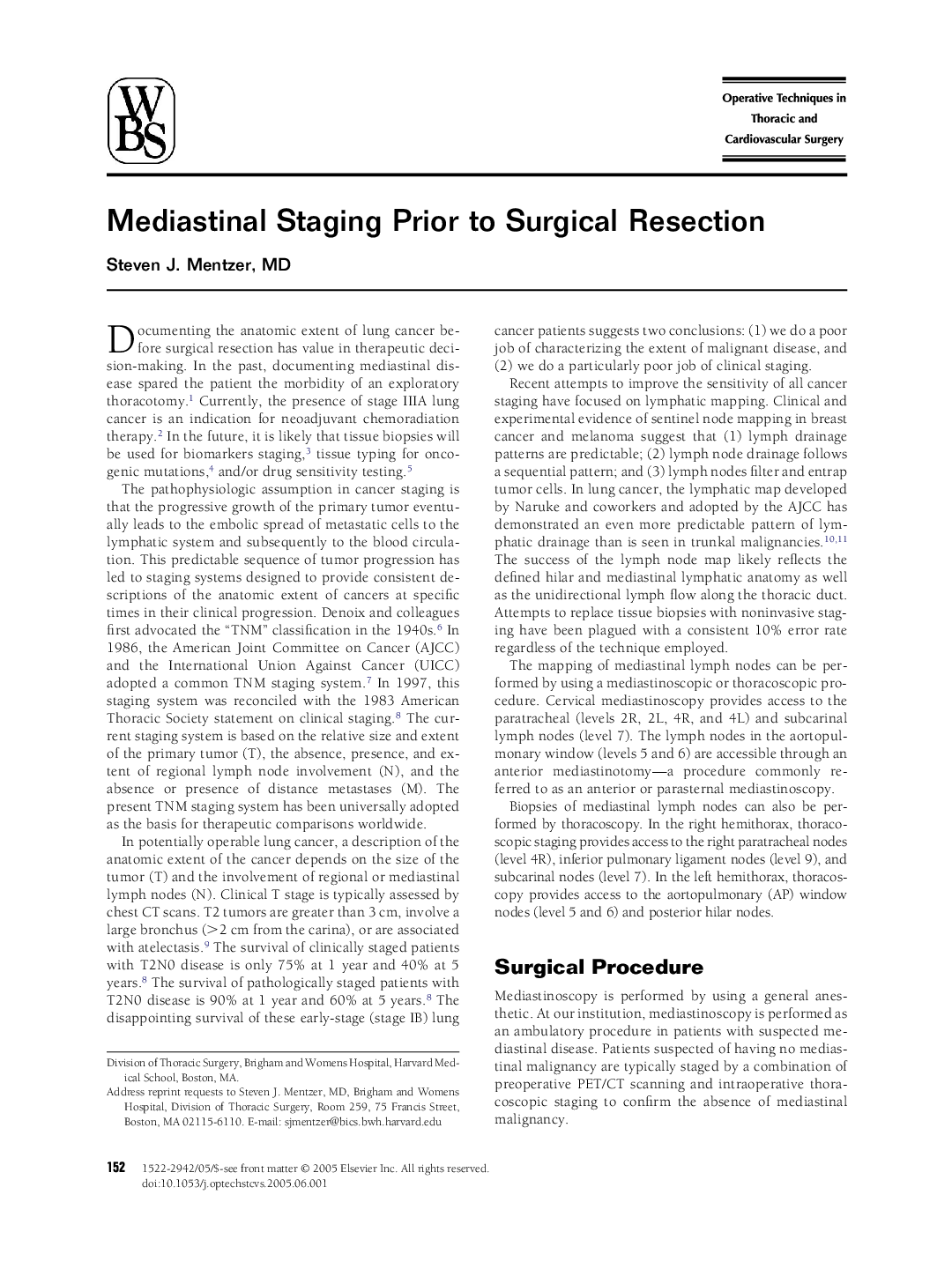 Mediastinal Staging Prior to Surgical Resection