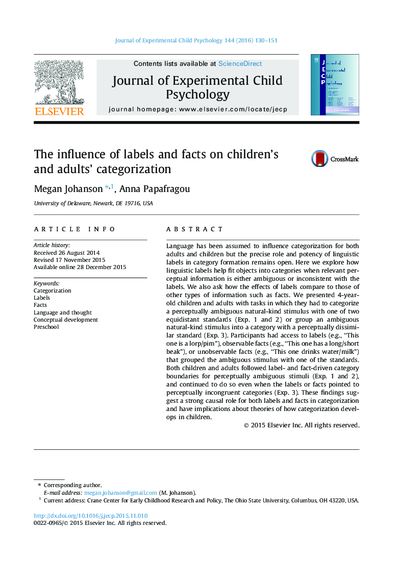 The influence of labels and facts on children’s and adults’ categorization