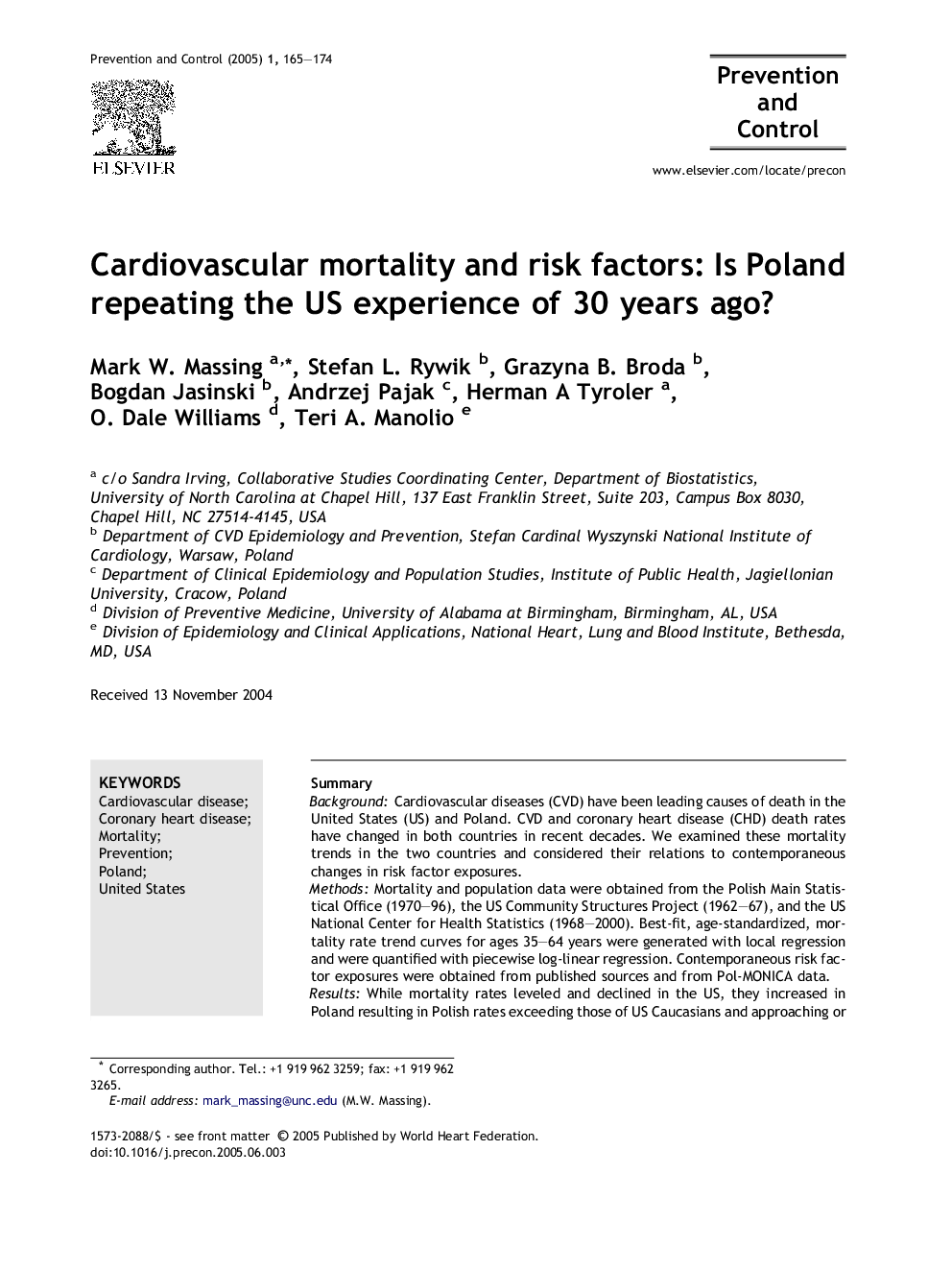 Cardiovascular mortality and risk factors: Is Poland repeating the US experience of 30 years ago?