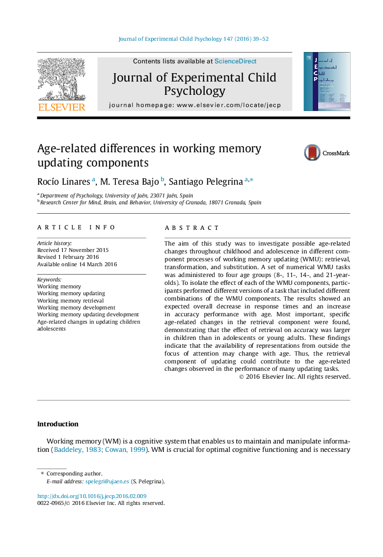 Age-related differences in working memory updating components