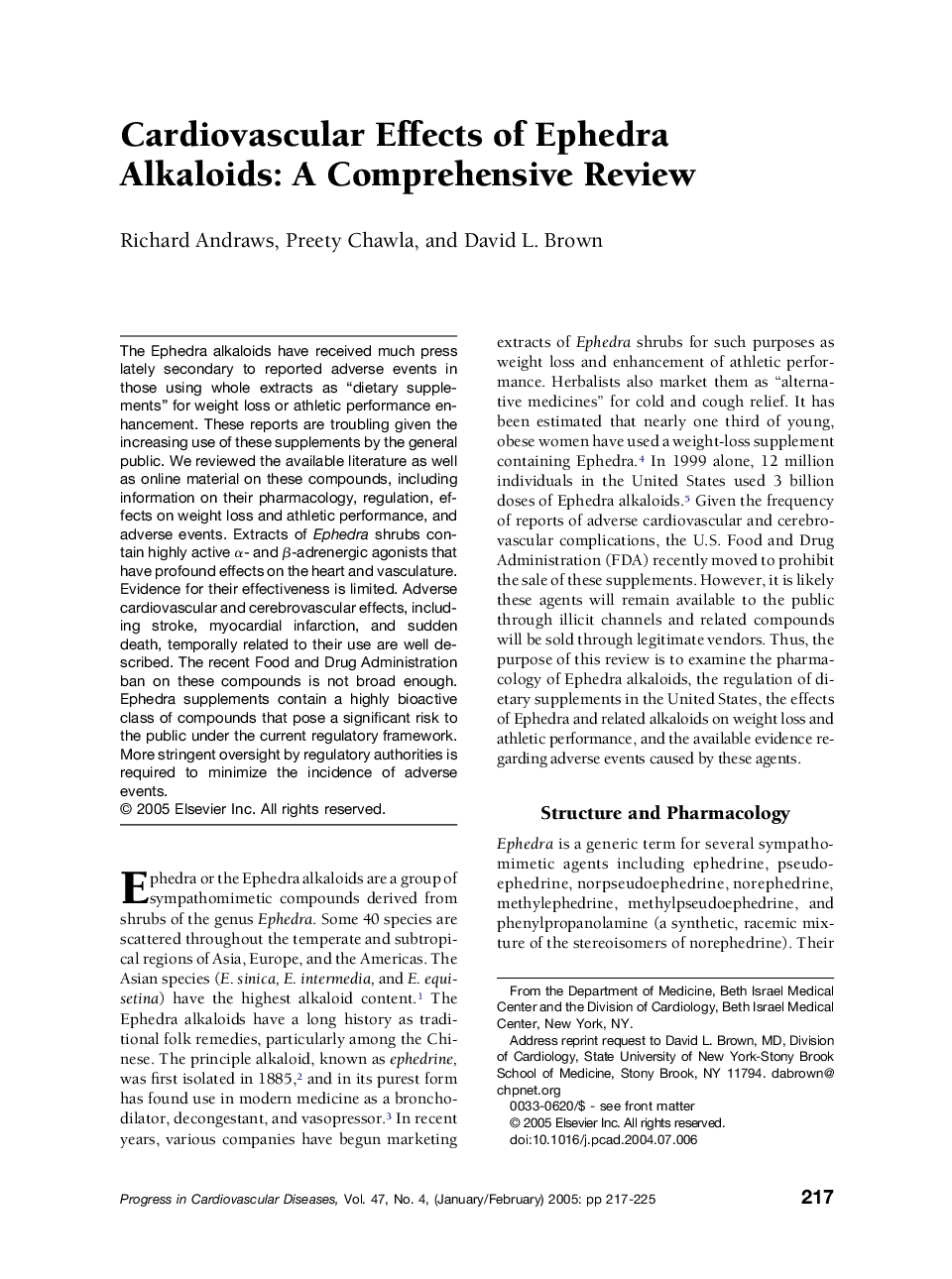 Cardiovascular Effects of Ephedra Alkaloids: A Comprehensive Review