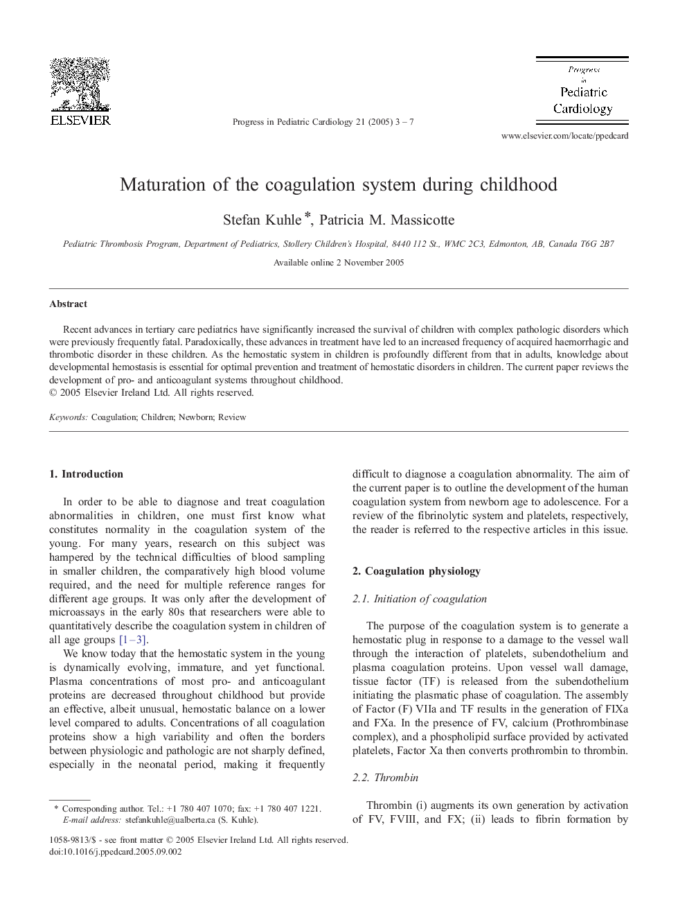 Maturation of the coagulation system during childhood