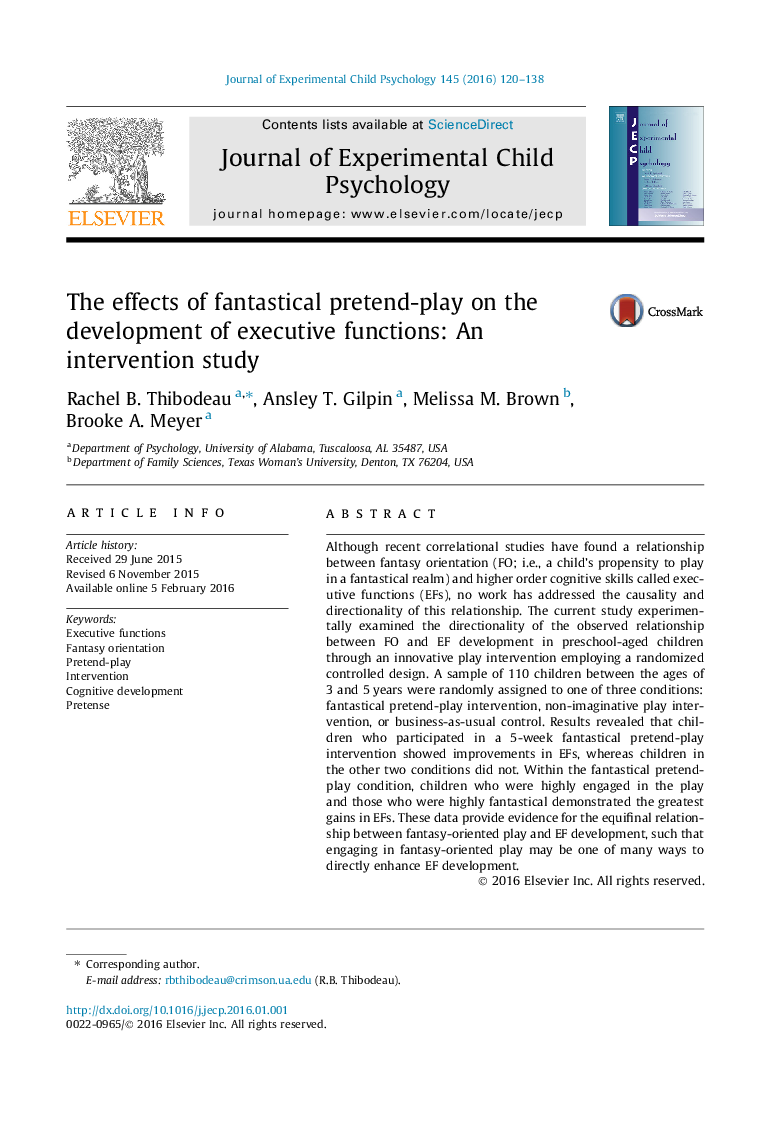 The effects of fantastical pretend-play on the development of executive functions: An intervention study