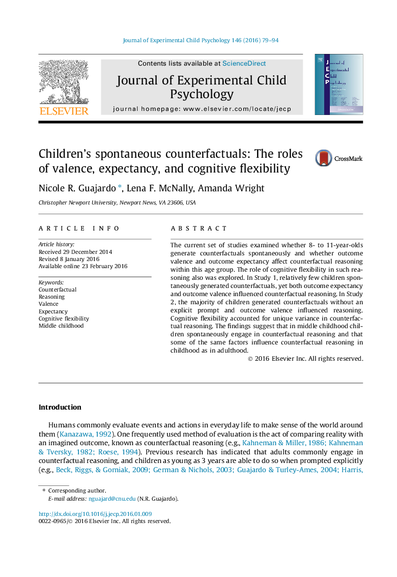 Children’s spontaneous counterfactuals: The roles of valence, expectancy, and cognitive flexibility