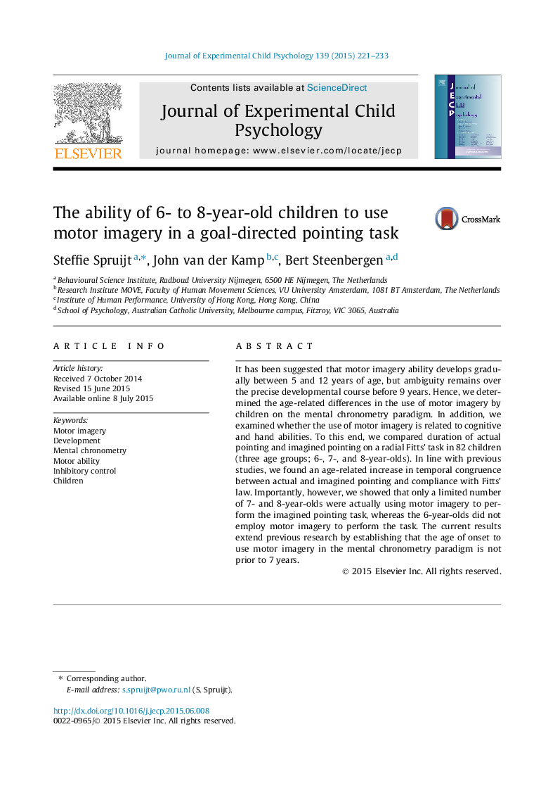 The ability of 6- to 8-year-old children to use motor imagery in a goal-directed pointing task