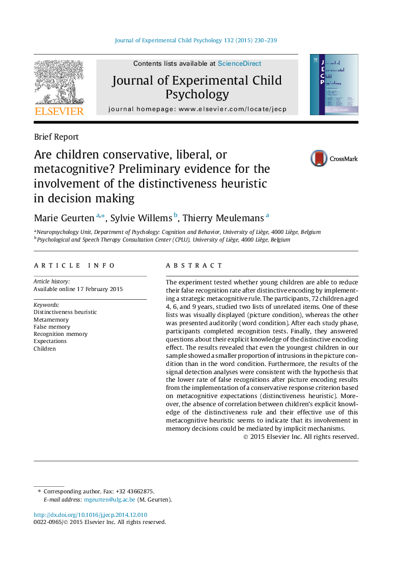 Are children conservative, liberal, or metacognitive? Preliminary evidence for the involvement of the distinctiveness heuristic in decision making