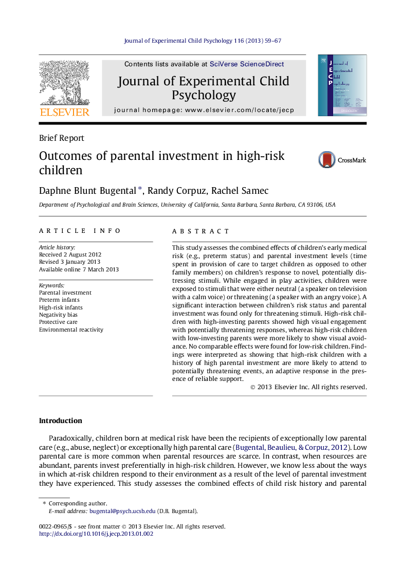 Outcomes of parental investment in high-risk children