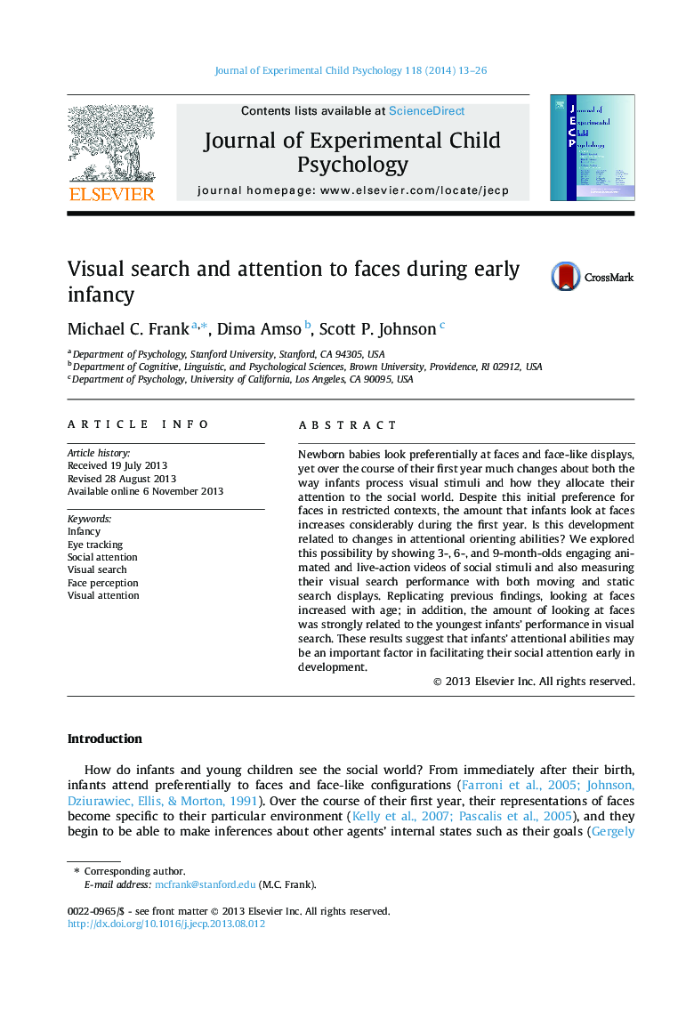 Visual search and attention to faces during early infancy