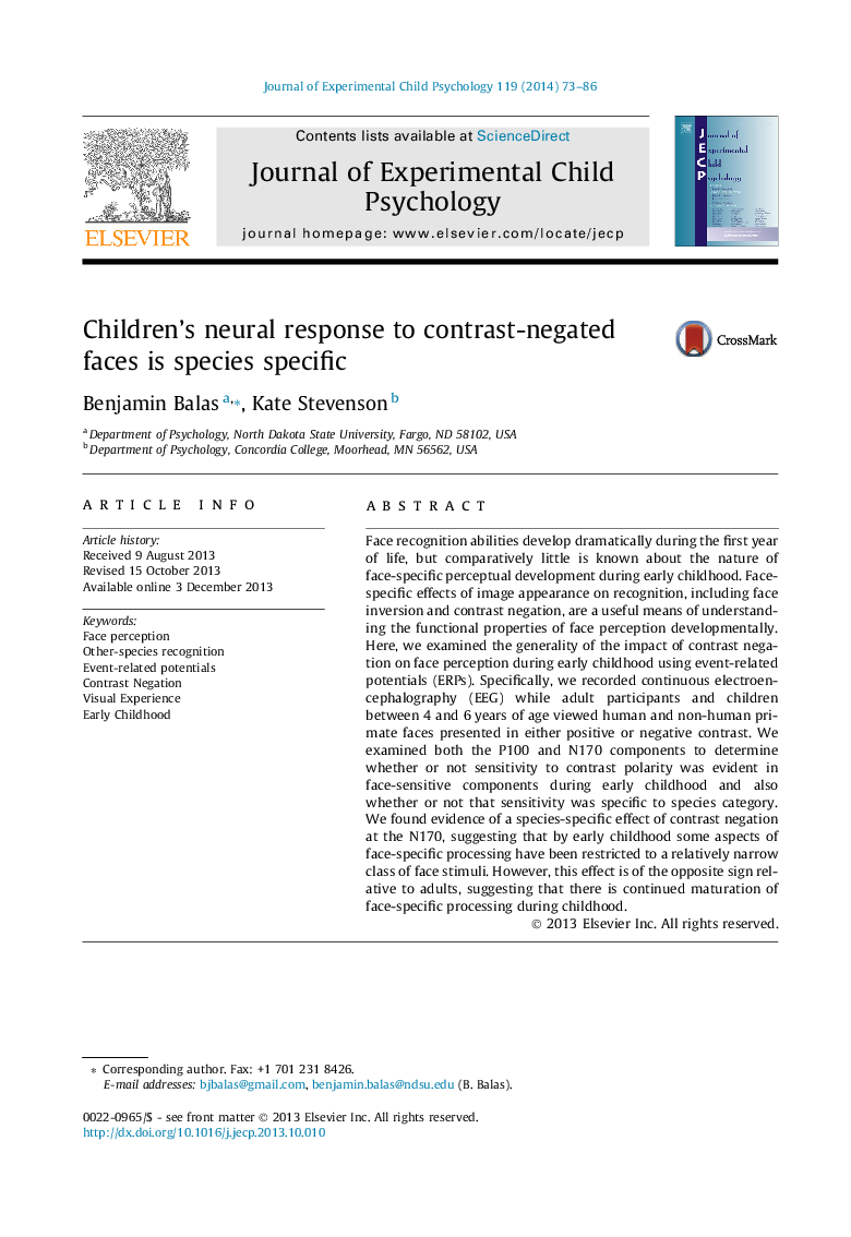 Children’s neural response to contrast-negated faces is species specific